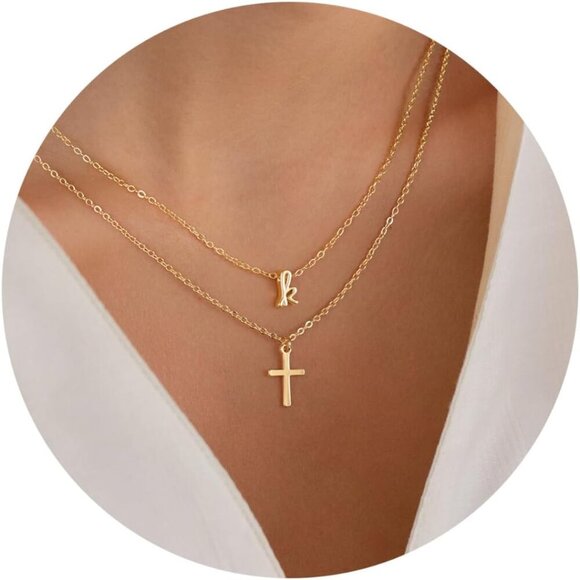 Cross Necklace for Women Trendy - Gold Initial Letter Necklaces for Women, Perso - Picture 1 of 7
